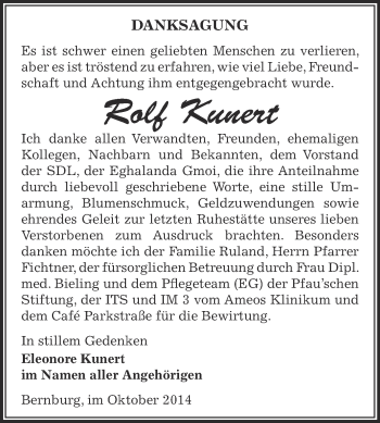 Traueranzeige von Rolf Kunert von Super Sonntag Bernburg