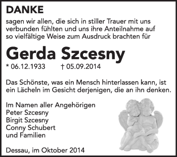 Traueranzeige von Gerda Szcesny von Super Sonntag Dessau / Köthen