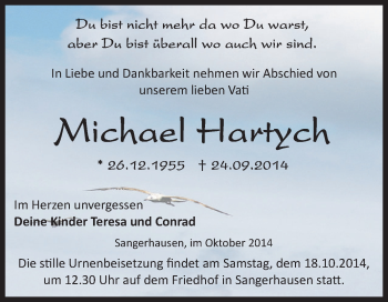 Traueranzeige von Michael Hartych von Super Sonntag SGH Mansf. Land