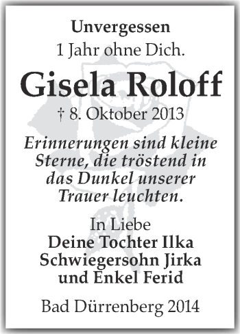 Traueranzeige von Gisela Roloff von Super Sonntag Merseburg