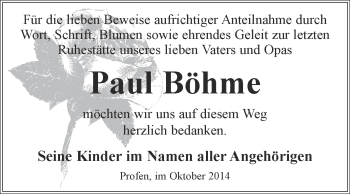 Traueranzeige von Paul Böhme von Super Sonntag Zeitz