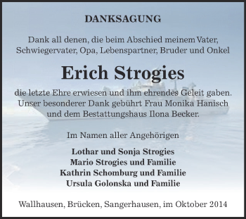 Traueranzeige von Erich Strogies von Super Sonntag SGH Mansf. Land