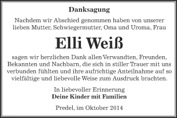 Traueranzeige von Elli Weiß von Super Sonntag Zeitz