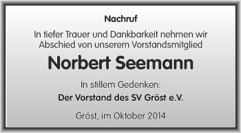 Traueranzeige von Norbert Seemann von Super Sonntag Merseburg