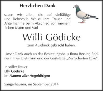 Traueranzeige von Willi Gödicke von Super Sonntag SGH Mansf. Land