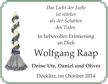 Traueranzeige von Wolfgang Raap von WVG - Wochenspiegel Merseburg