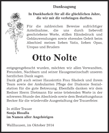 Traueranzeige von Otto Nolte von Super Sonntag SGH Mansf. Land