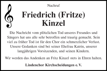 Traueranzeige von Friedrich Kinzel von WVG - Wochenspiegel NMB / WSF / ZTZ
