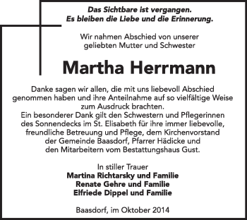 Traueranzeige von Martha Herrmann von Super Sonntag Dessau / Köthen