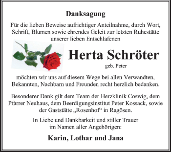 Traueranzeige von Herta Schröter von Super Sonntag Dessau / Köthen