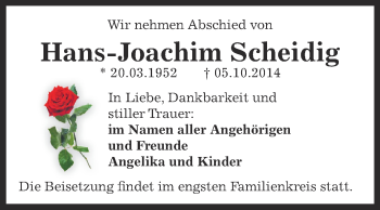 Traueranzeige von Hans-Joachim Scheidig von Super Sonntag Zeitz