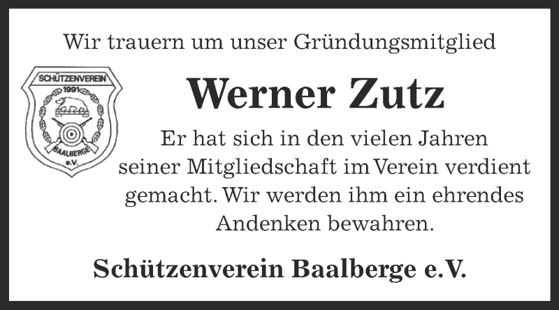  Traueranzeige für Werner Zutz vom 19.10.2014 aus Super Sonntag Bernburg