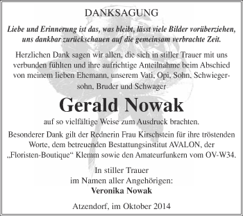 Traueranzeige von Gerald Nowak von WVG - Wochenspiegel Merseburg
