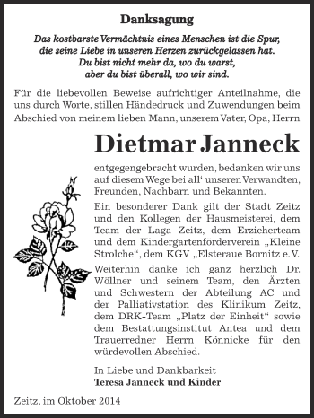 Traueranzeige von Dietmar Janneck von Super Sonntag Zeitz
