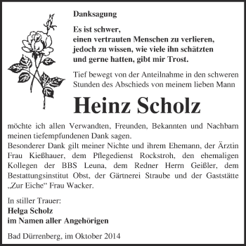Traueranzeige von Heinz Scholz von Super Sonntag Merseburg