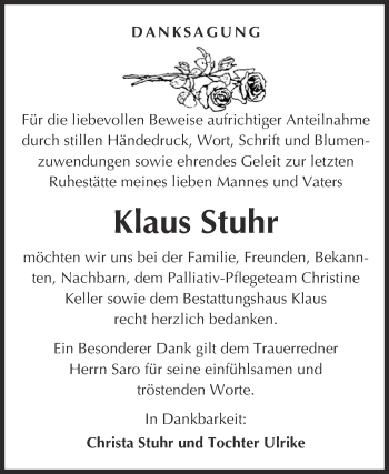 Traueranzeige von Klaus Stuhr von WVG - Wochenspiegel NMB / WSF / ZTZ