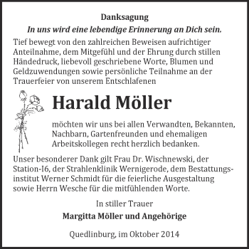Traueranzeige von Harald Möller von WVG - Wochenspiegel Quedlinburg