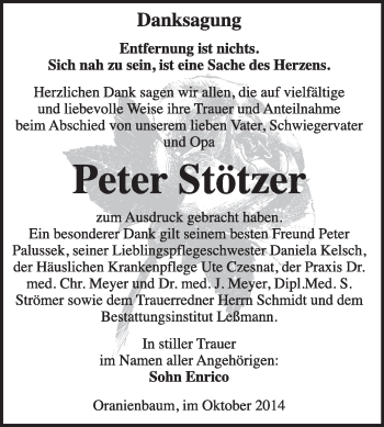 Traueranzeige von Peter Stötzer von WVG - Wochenspiegel Wittenberg