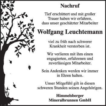 Traueranzeige von Wolfgang Leuchtemann von WVG - Wochenspiegel Wittenberg