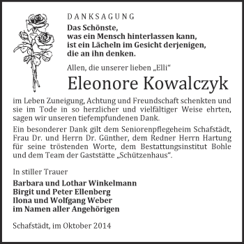 Traueranzeige von Eleonore Kowalczyk von Super Sonntag Merseburg
