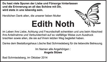 Traueranzeige von Edith Noth von WVG - Wochenspiegel Wittenberg