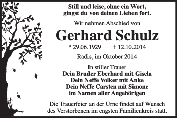 Traueranzeige von Gerhard Schulz von WVG - Wochenspiegel Wittenberg