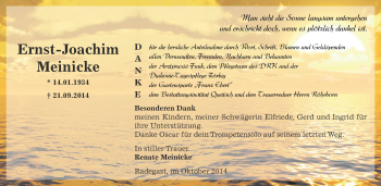Traueranzeige von Ernst Joachim Meinicke von WVG - Wochenspiegel Dessau / Köthen