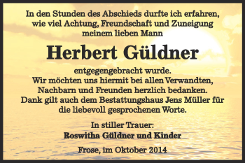 Traueranzeige von Herbert Güldner von Super Sonntag Aschersleben