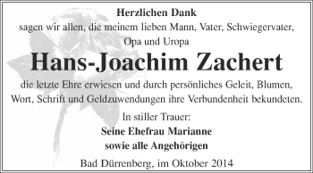 Traueranzeige von Hans-Joachim Zachert von Super Sonntag Merseburg