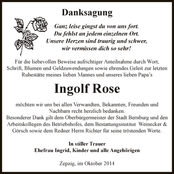 Traueranzeige von Ingolf Rose von Super Sonntag Bernburg