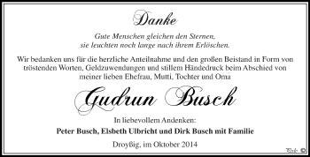 Traueranzeige von Gudrun Busch von Super Sonntag Zeitz