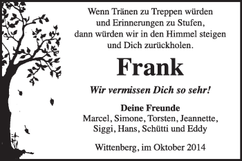 Traueranzeige von Frank  von Super Sonntag Wittenberg