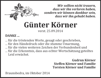 Traueranzeige von Günter Körner von WVG - Wochenspiegel Merseburg