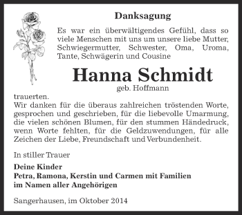 Traueranzeige von Hanna Schmidt von WVG - Wochenspiegel SGH