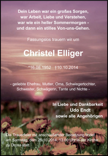 Traueranzeige von Christel Eiliger von Super Sonntag Dessau / Köthen