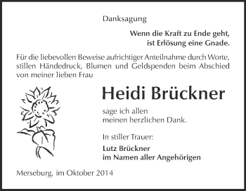 Traueranzeige von Heidi Brückner von WVG - Wochenspiegel Merseburg