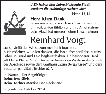 Traueranzeige von Reinhard Voigt von Super Sonntag Wittenberg