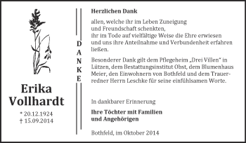 Traueranzeige von Erika Vollhardt von Super Sonntag Merseburg
