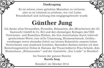 Traueranzeige von Günther Jung von Super Sonntag Bernburg