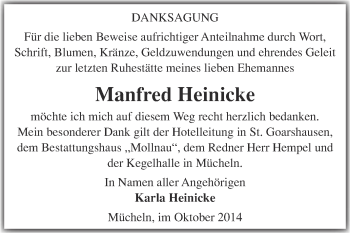 Traueranzeige von Manfred Heinicke von WVG - Wochenspiegel Merseburg