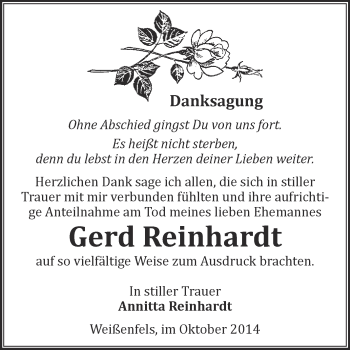 Traueranzeige von Gerd Reinhardt von WVG - Wochenspiegel NMB / WSF / ZTZ