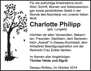 Traueranzeige von Charlotte Philipp von Super Sonntag Dessau / Köthen