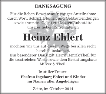 Traueranzeige von Heinz Ehlert von Super Sonntag Zeitz