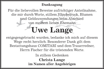 Traueranzeige von Uwe Lange von Super Sonntag Zeitz