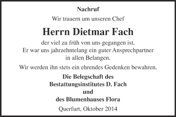 Traueranzeige von Dietmar Fach von WVG - Wochenspiegel Merseburg