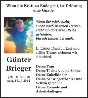 Traueranzeige von Günter Brieger von Super Sonntag Zeitz