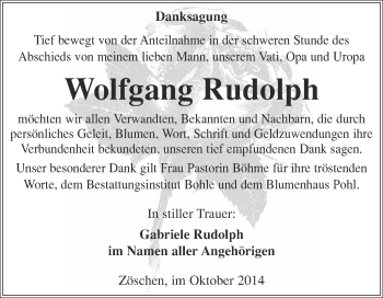 Traueranzeige von Wolfgang Rudolph von WVG - Wochenspiegel Merseburg