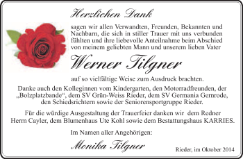 Traueranzeige von Werner Tilner von WVG - Wochenspiegel Quedlinburg