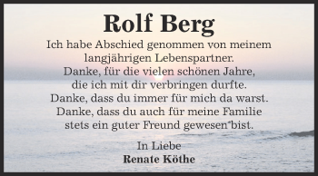 Traueranzeige von Rolf Berg von Super Sonntag Aschersleben