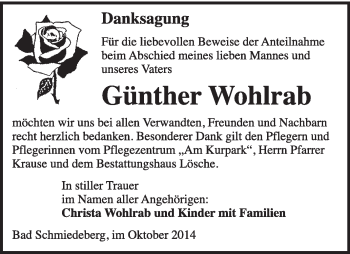 Traueranzeige von Günther Wohlrab von WVG - Wochenspiegel Wittenberg
